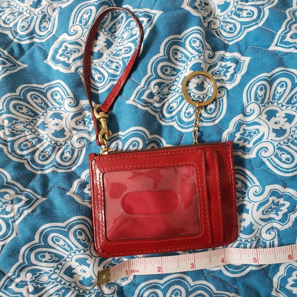Coach Red Patent Classic Pattern Heart Wristlet - Picture 3 of 4